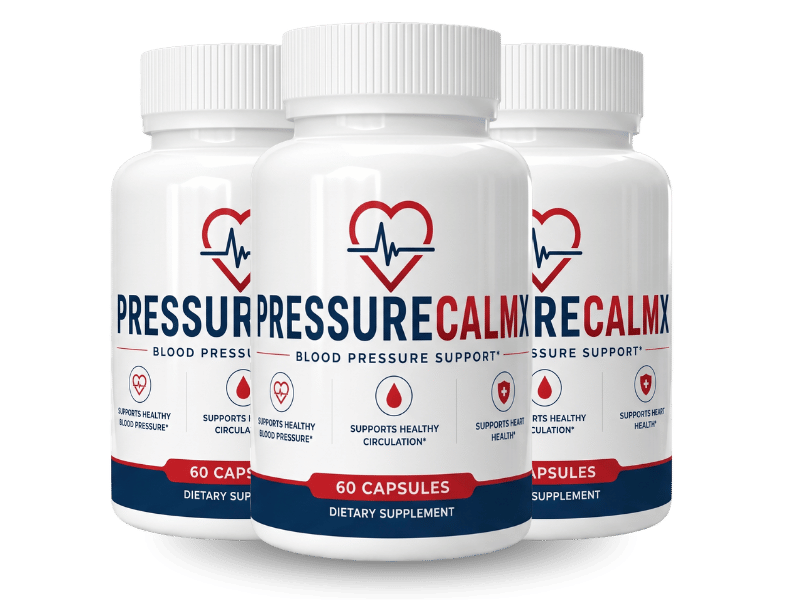 PressureCalmX official website — three bottles of PressureCalmX Blood Pressure Support, 60 capsules each